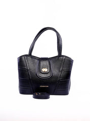 Bolsa Tote com Detalhes de Costura e Alça Dupla - Preta BSI-6258 - PR