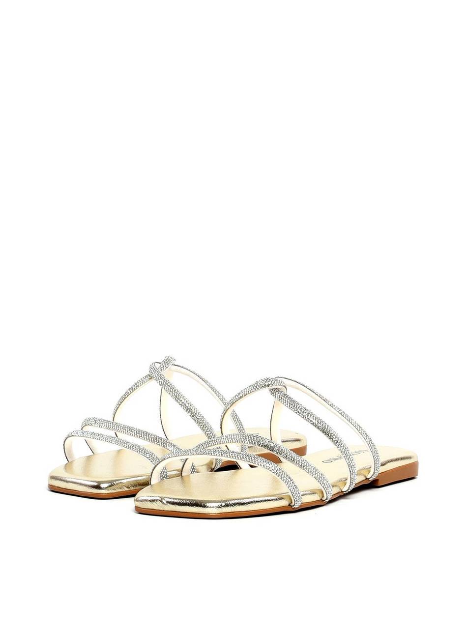 Rasteira com Tiras Cruzadas e Strass - Ouro SDI-11891 - AU