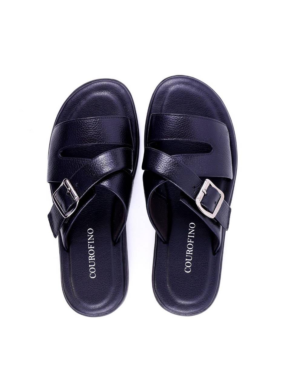 Chinelão Masculino em Couro com Tiras Cruzadas - Preta SDI-11975 - PR