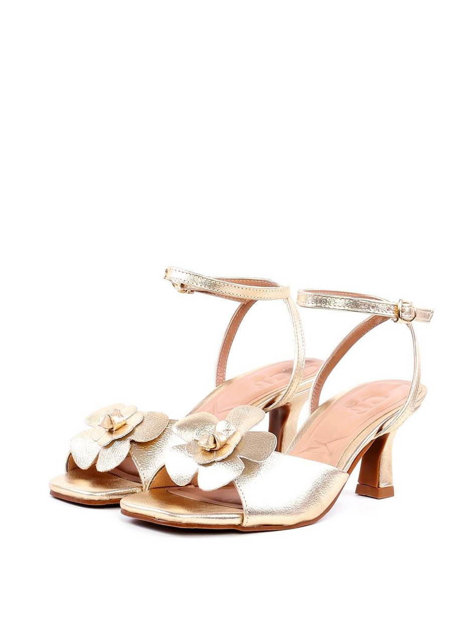 Sandália de Salto Fino com Flor - Ouro SDI-11846 - AU