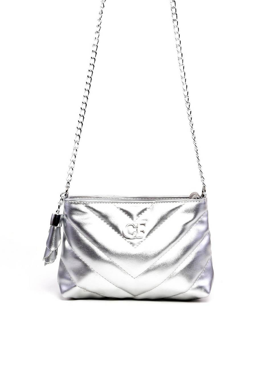 Bolsa Clutch Sintética Tiracolo com Detalhes em Costura - Prata BSI-5961 - PT