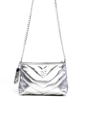 Bolsa Clutch Sintética Tiracolo com Detalhes em Costura - Prata BSI-5961 - PT