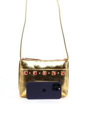 Bolsa Tote Transversal com Pedraria - Ouro BSI-6362 - AU