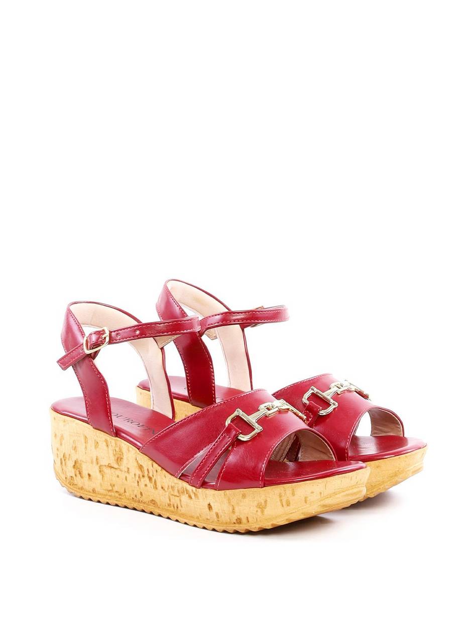 Sandália Anabela Cortiça Enfeite Bridão - Vermelha SDI-11921 - VE