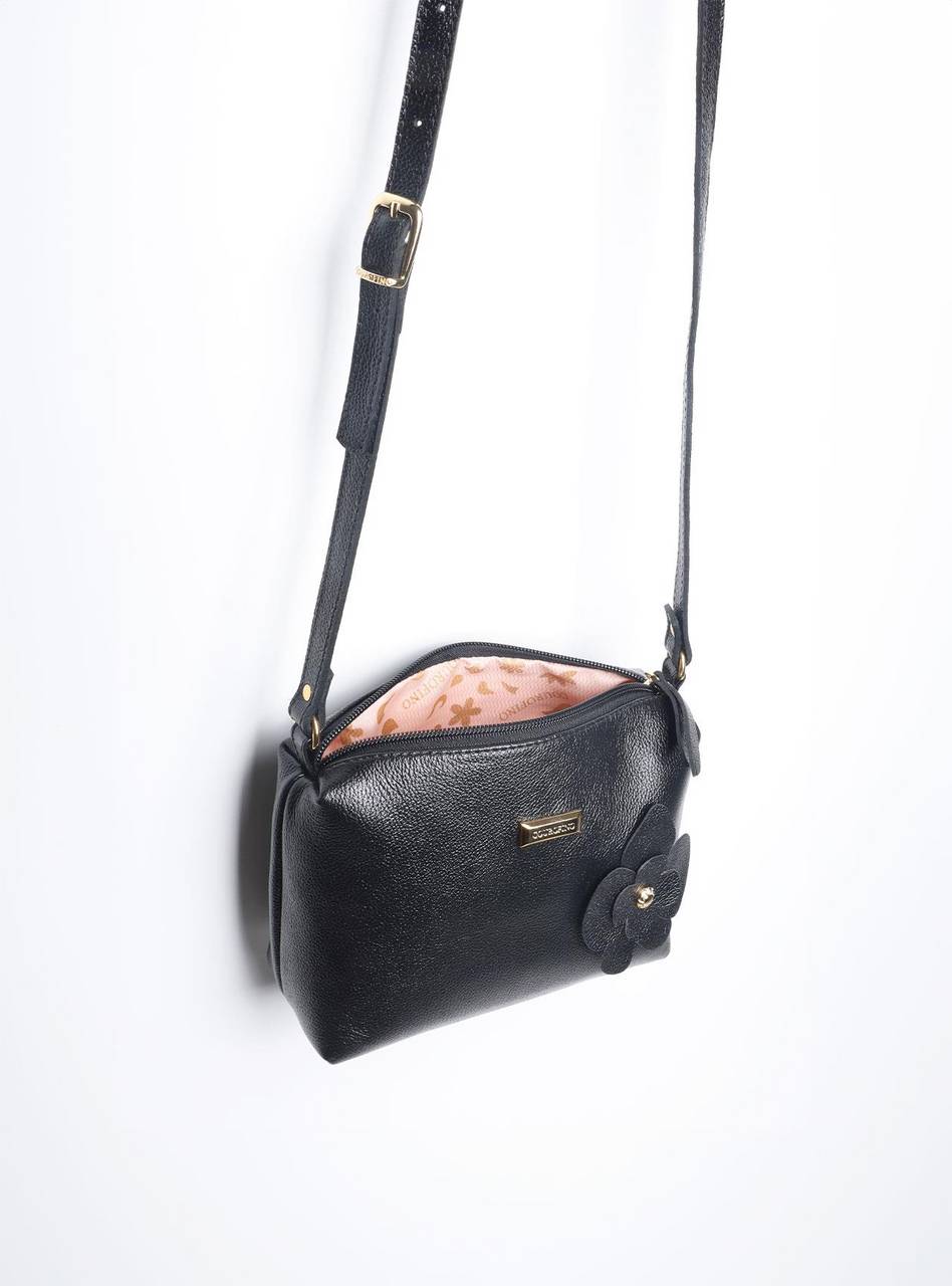 Bolsa Clutch Pequena Couro Transversal Preta BSI-5863 - PR