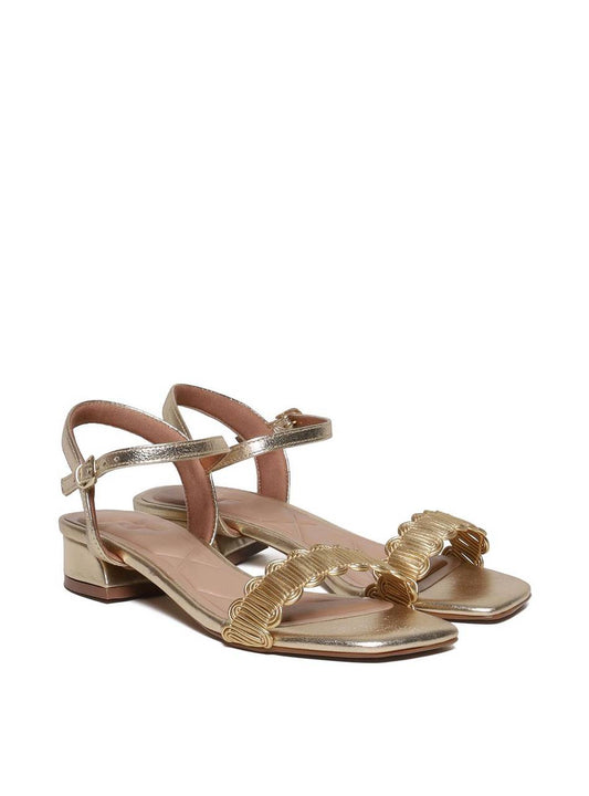 Sandália Salto Bloco Tira Única Trama - Ouro SDI-11673 - AU