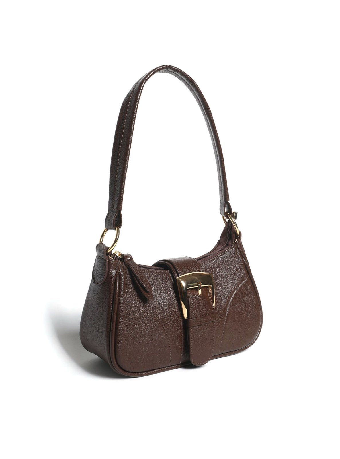 Bolsa Baguette Pequena Couro Fivela Grande Cacau BSI-5879 - CA